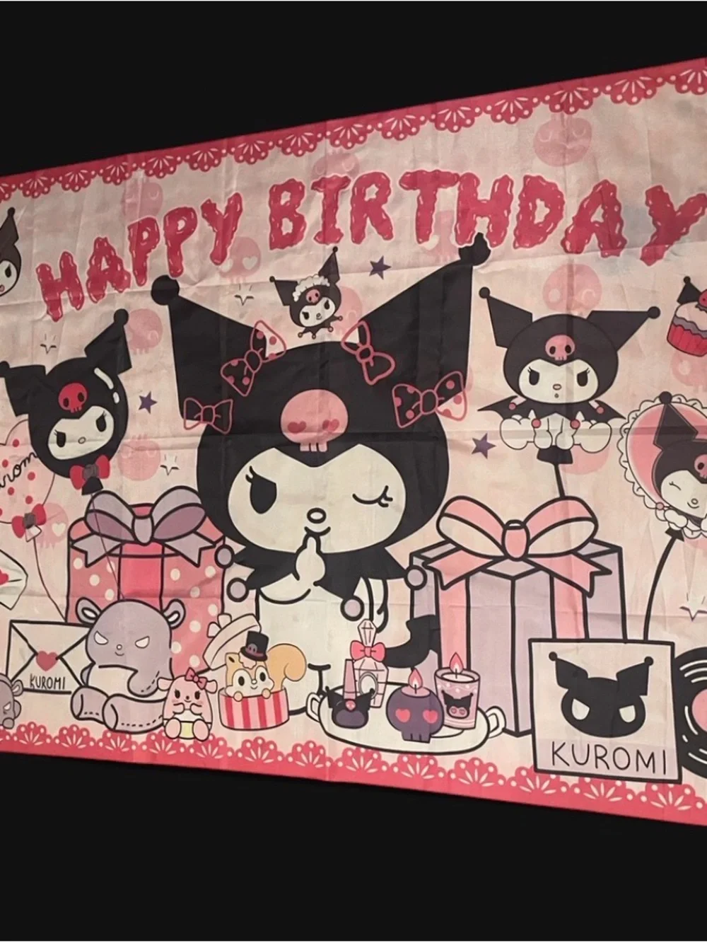 Sanrio Kuromi Happy Birthday Backdrop Banner - 5x3ft Kawaii Party Decoration